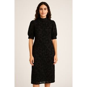 Aware by Vero Moda Black Floral Burnout Mock Neck Dress Puff‎ Sleeve XS